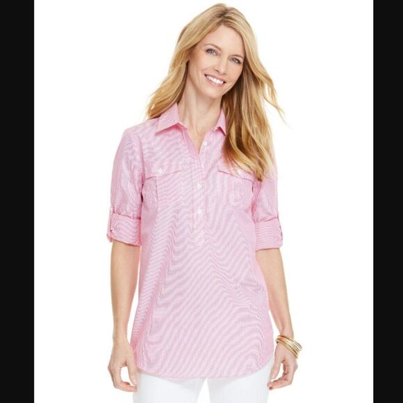 VINEYARD VINES Pullover Shirt | 1/2 Button Down, Collar, Roll Tab | Women's 2 - Picture 9 of 10